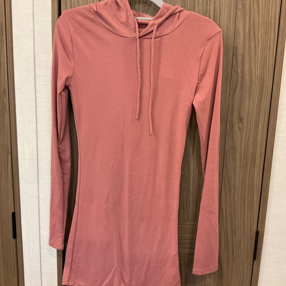 Astonishing Power Pink Long Sleeve Hoodie Dress Size Small